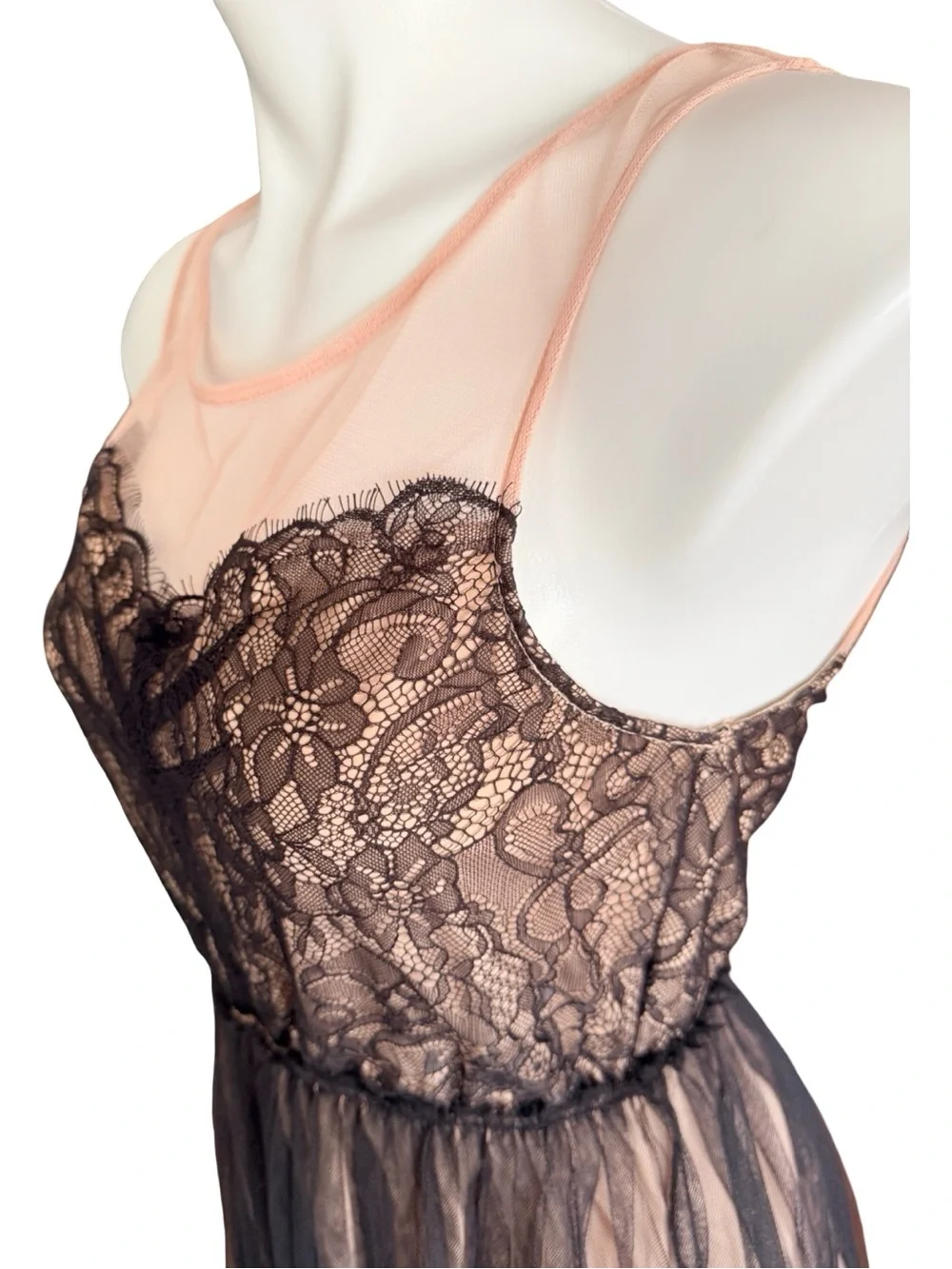 Pins & Needles Black Blush Lace Tulle Babydoll Mini Dress Keyhole Back Sz S - Picture 4 of 9